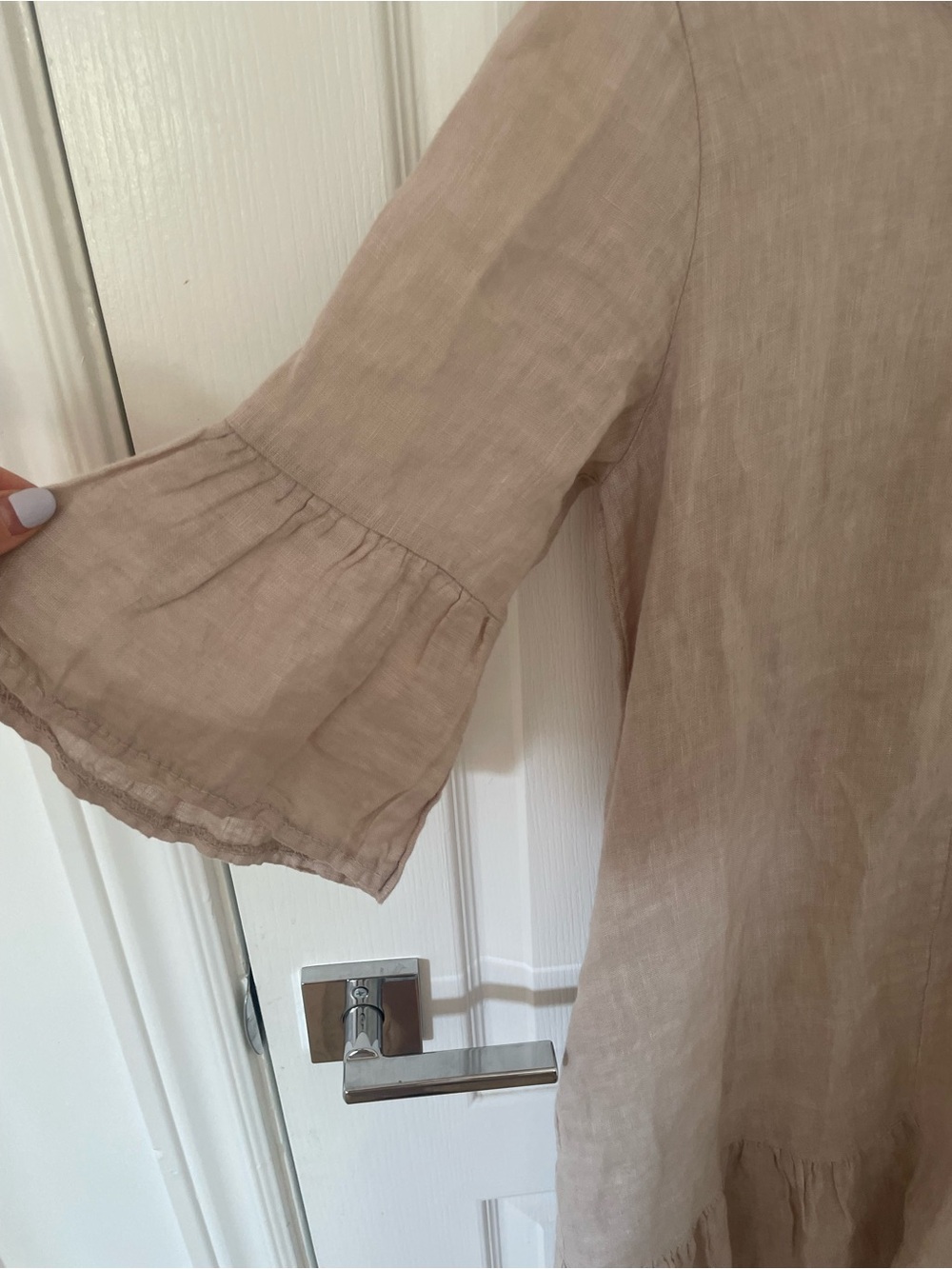 Neutral Linen Tiered Midi Dress in Beige - Picture 4 of 10